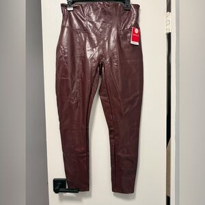 SPANX Deep Red Faux Leather Leggings